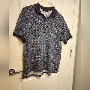 Eddie Bauer Golf Navy and Yellow Patterned Polo Shirt